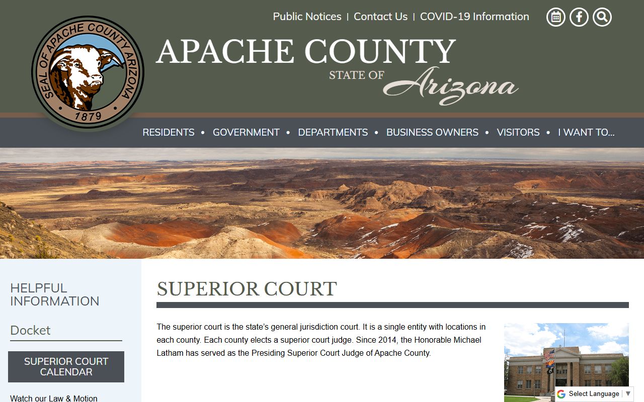 Apache County Superior Court information page