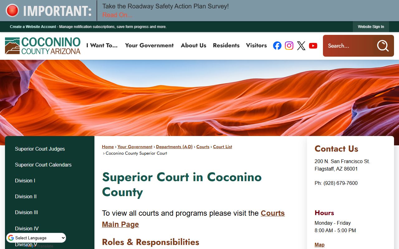 Coconino County Superior Court information page