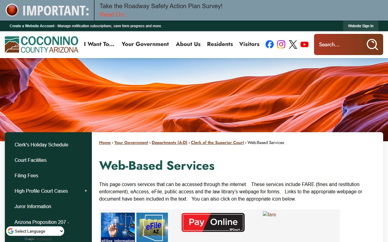 Coconino County web-based court services portal