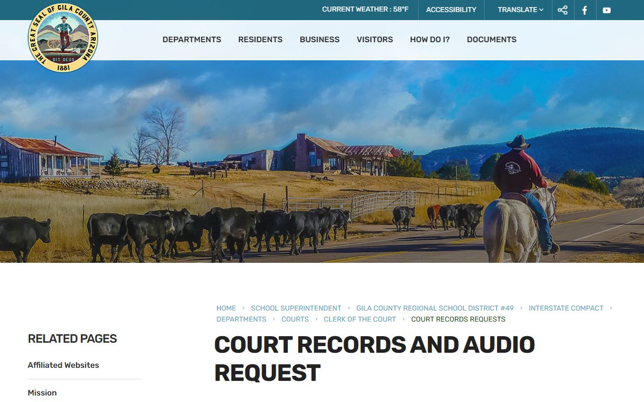 Gila County court records request page
