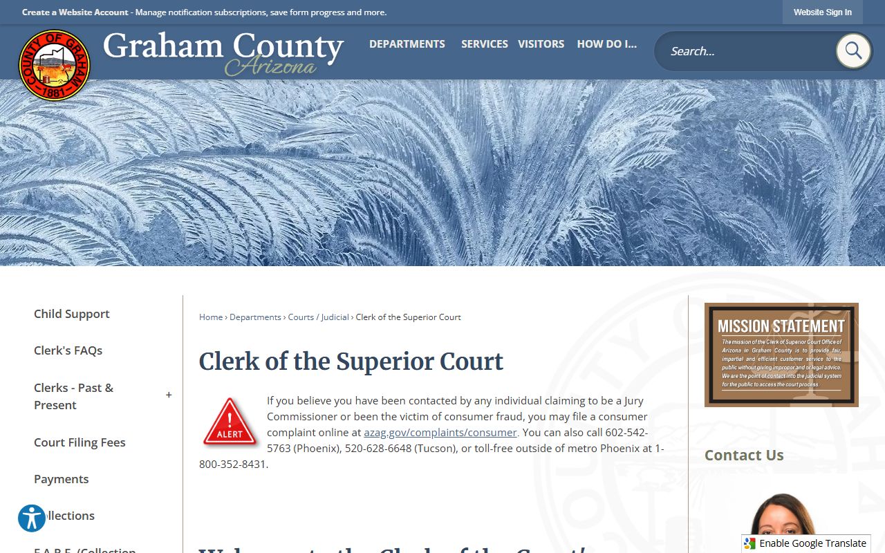 Graham County Clerk of the Superior Court page