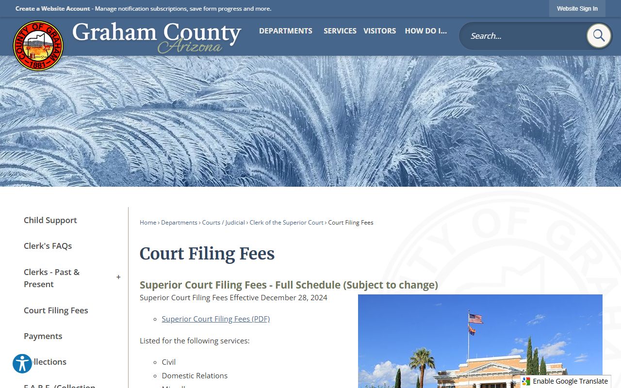 Graham County court filing fees page