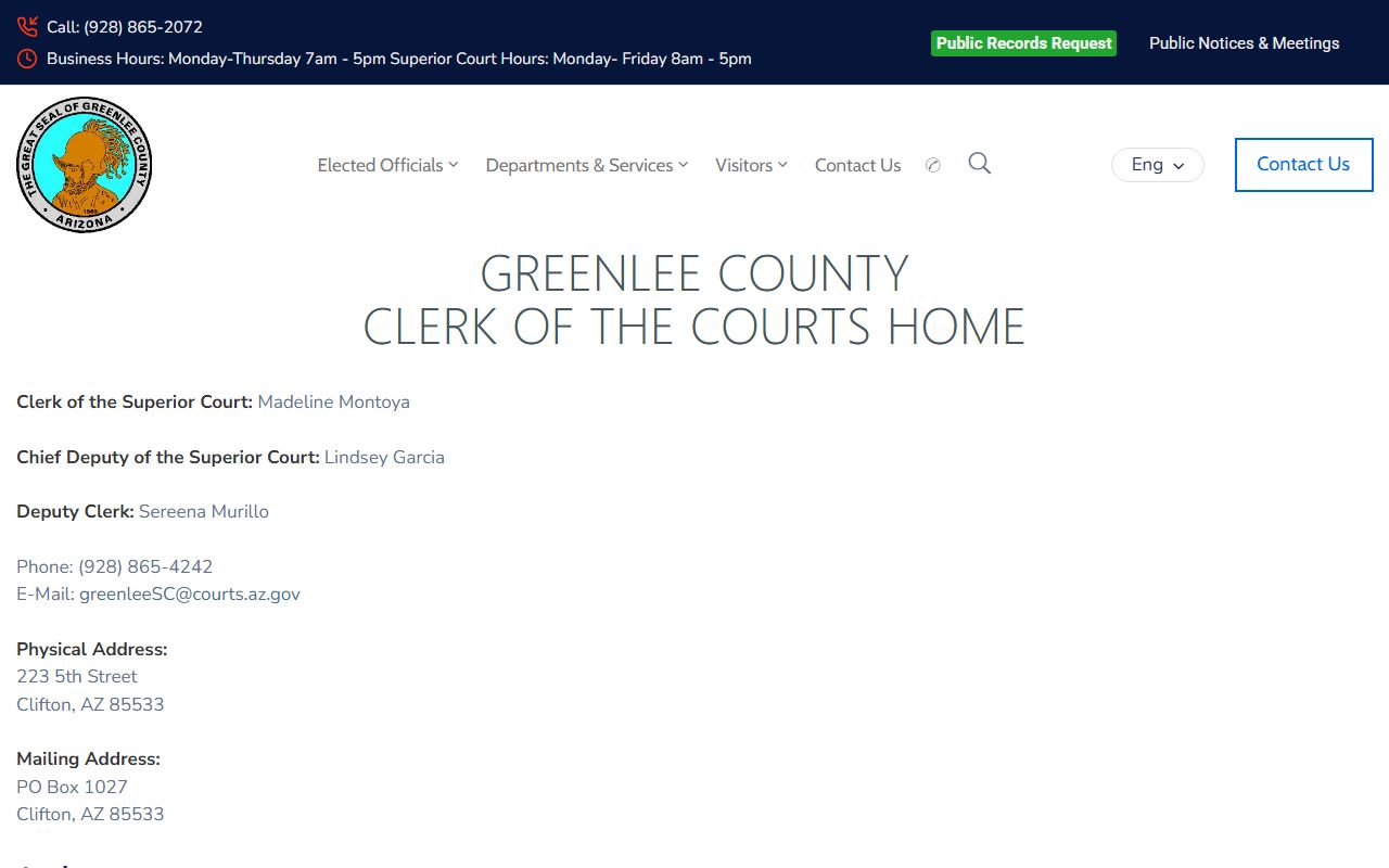 Greenlee County Clerk of the Courts homepage