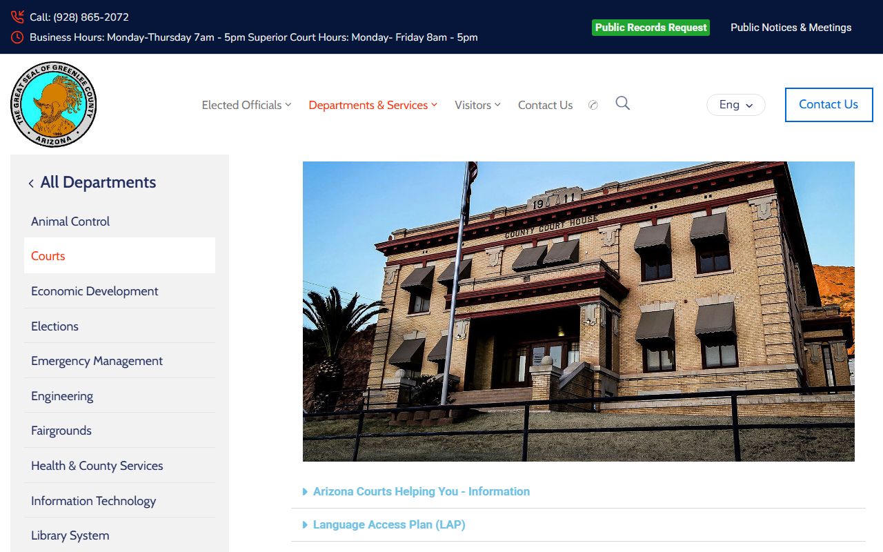 Greenlee County courts department page
