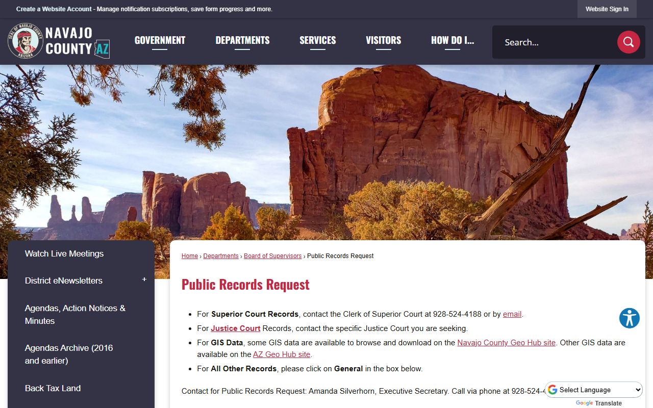 Navajo County public records request information