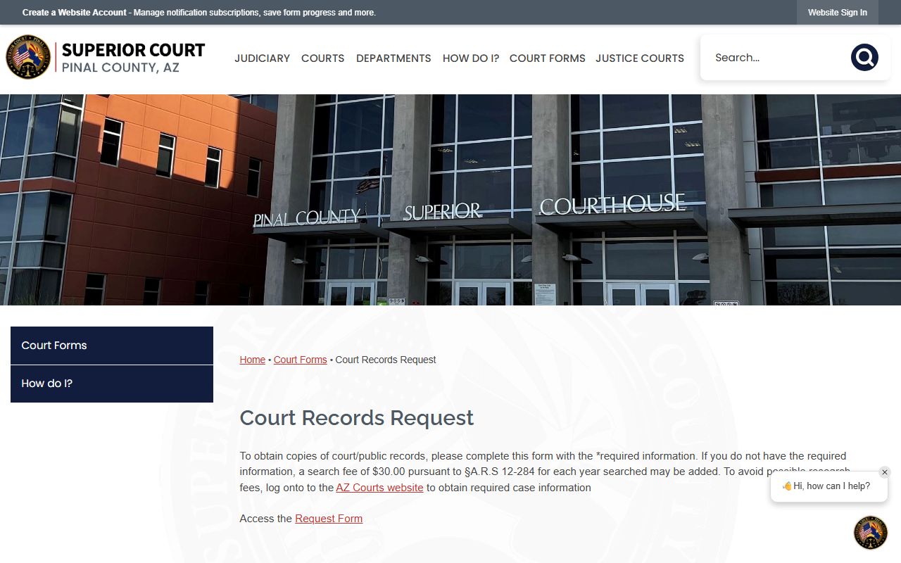 Pinal County court records request information