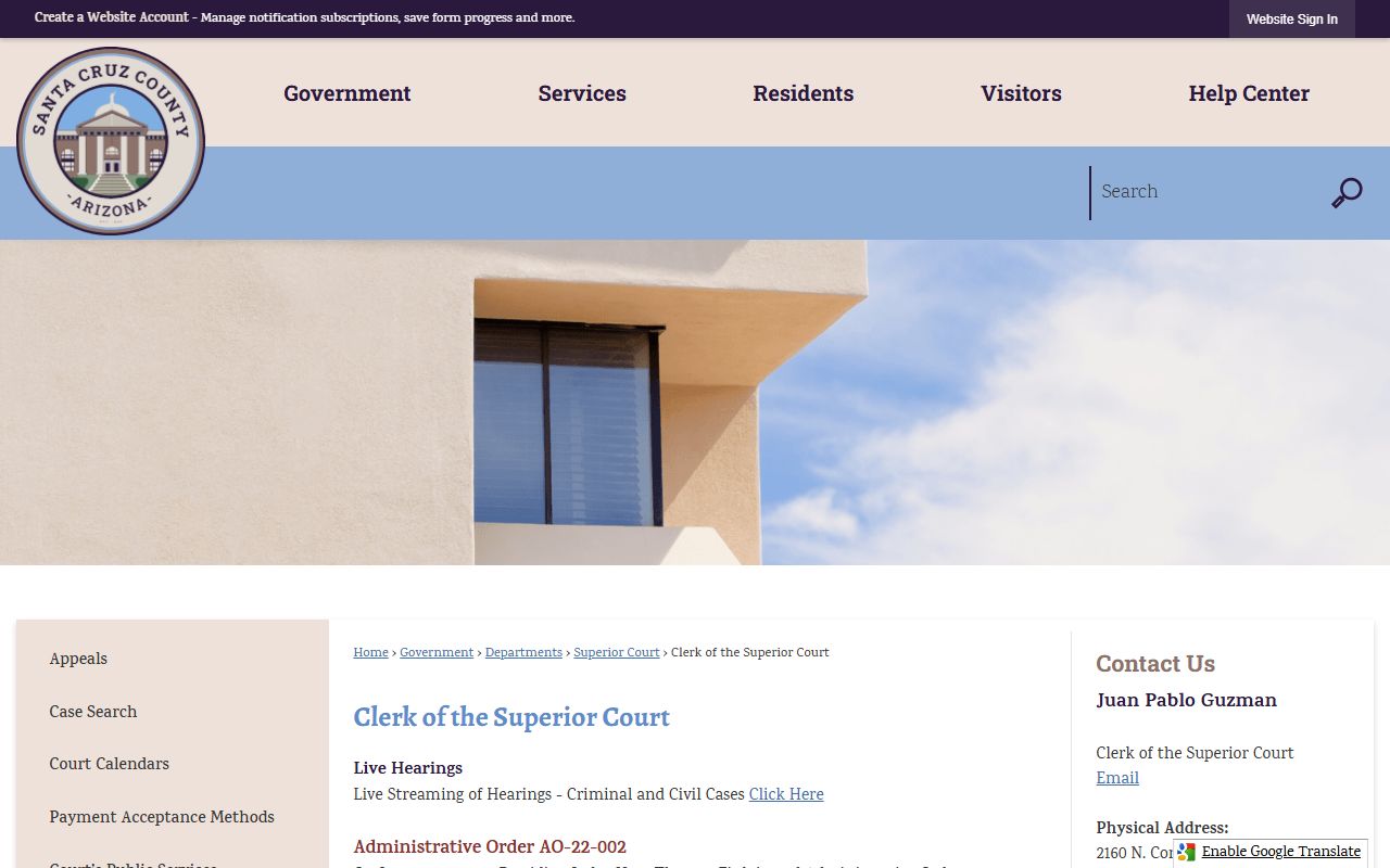 Santa Cruz County Clerk of Superior Court website