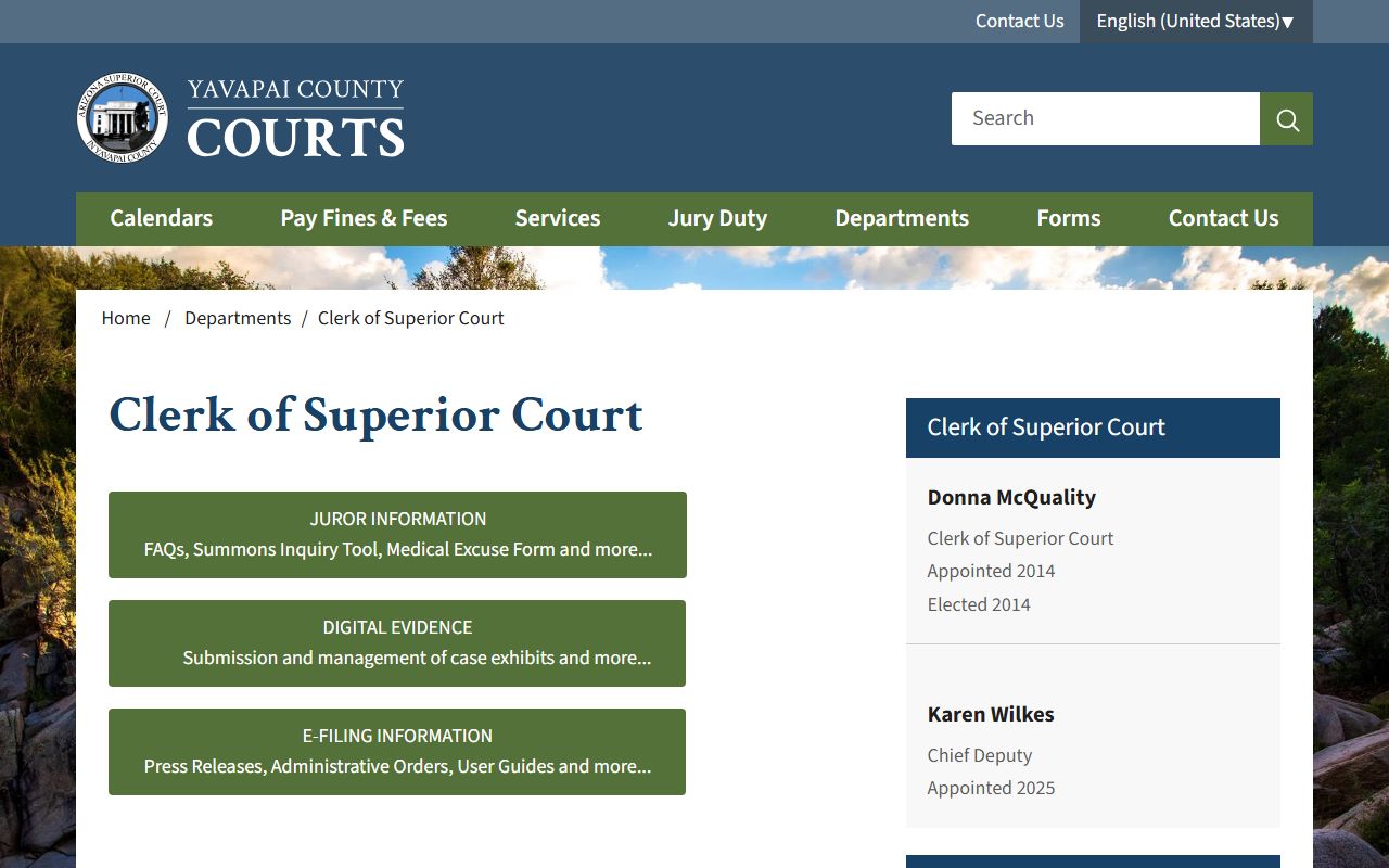 Yavapai County Clerk of the Superior Court homepage